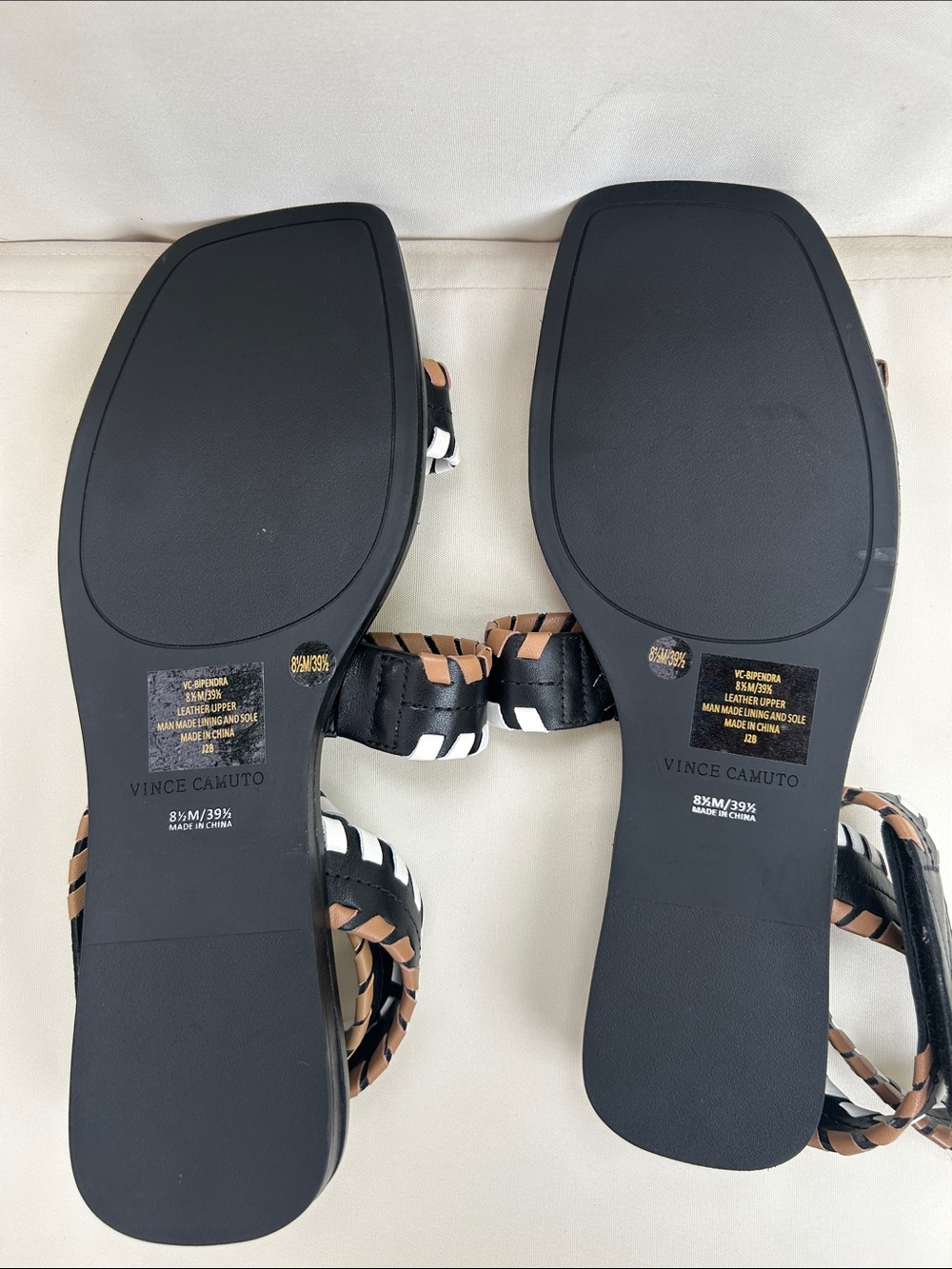 Vince Camuto Black, White & Tan Braided Strap Sandals - Picture 3 of 3